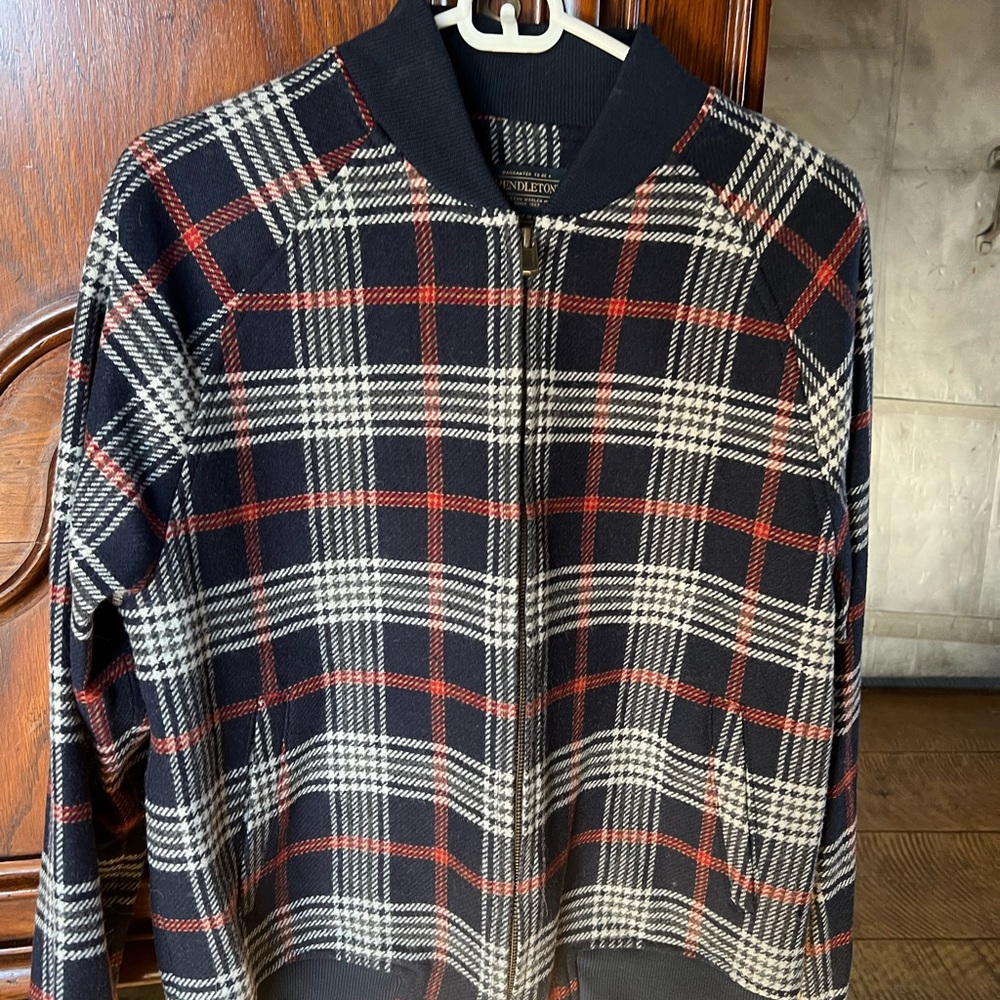 Pendleton Navy and Red Checkered Teddy Jacket
